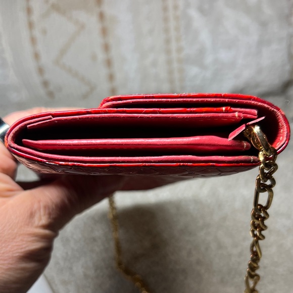 MCM Red Crocodile Embossed Clutch with Gold Chain - Picture 5 of 17